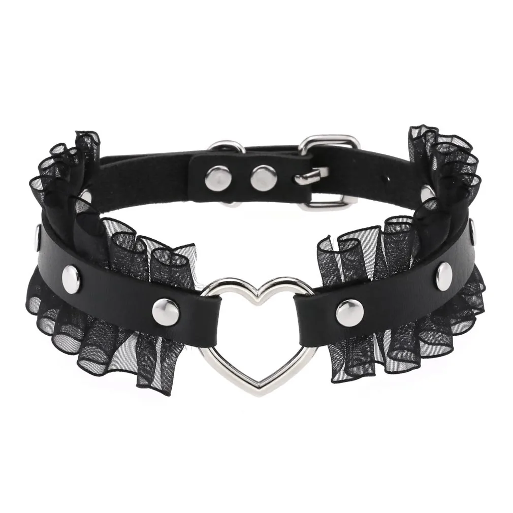 

KMVEXO Women Sexy Gothic Heart Leather Chocker Necklace 2022 Goth Punk Sexy Lace Chokers EMO Choker Necklace Harajuku Jewelry