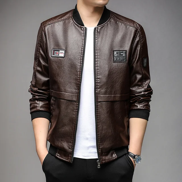 

Куртка мужская из экокожи, брендовая дизайнерская Повседневная Байкерская модная однотонная мотоциклетная куртка, верхняя одежда, осень-зима