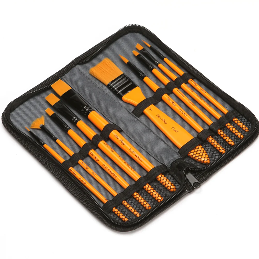 

10 Handle Nylon Brushes Canvas Bag Artist Brush Set (Yellow)