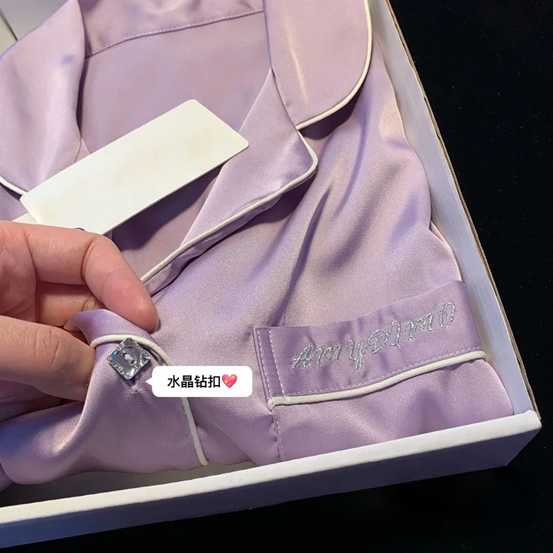 silky Pajamas Women's Long SleeTrousers Two Piece Ice Sexy Pajamas Fashion Silk Ladies Loose Casual Luxury Ladies Homewear