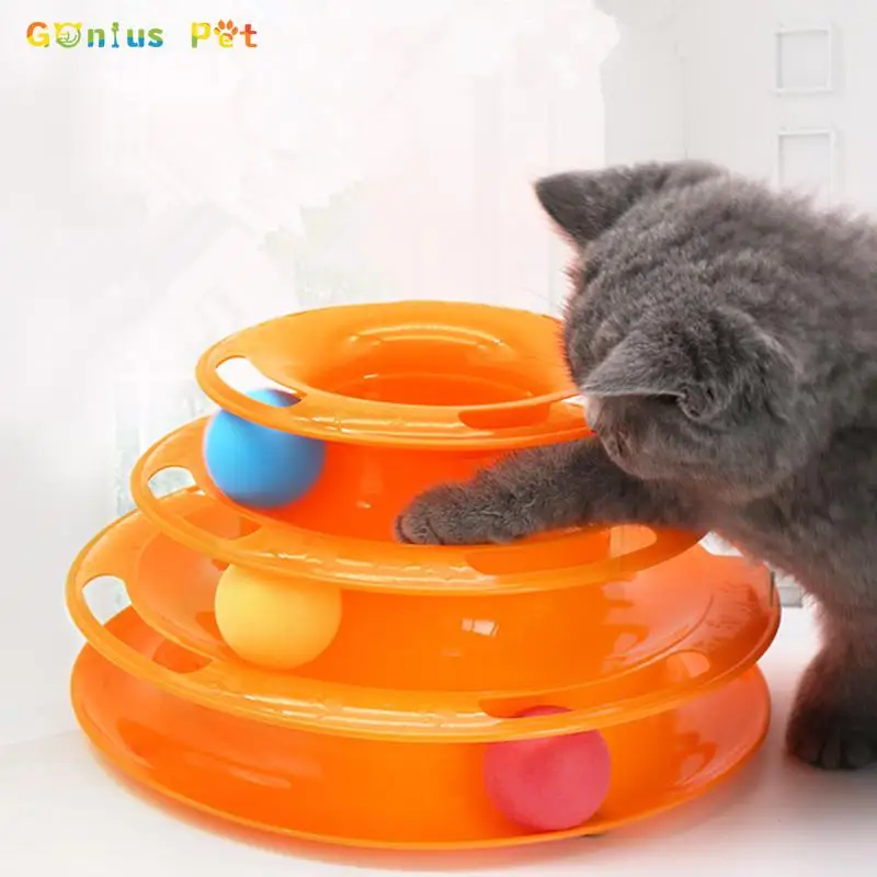 

Cat Puzzle Toy Level 3 Wheel Interactive Play Plate Pet Cat Toy Training Track Ball Rotary Table Space Tower