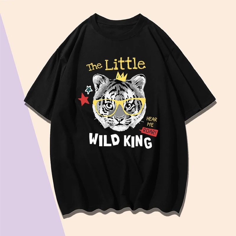 

Summer Short Sleeve T-shirt Animal Cat and Tiger Print T Shirt for Men 100%Cotton Round Neck Casual Plus Size Y2K Black T Shirts
