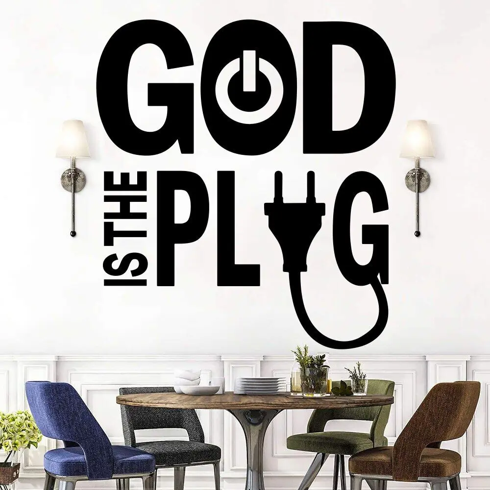 Современная вилка God Is The Plug видео настенный игровой стикер игровая зона религия