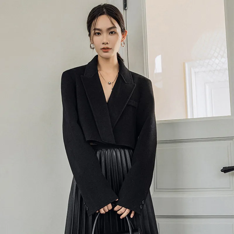 

Женский Теплый укороченный шерстяной костюм, Дизайнерский Модный осенне-зимний Блейзер, цветная Дамская верхняя одежда на плечах, Женская ...