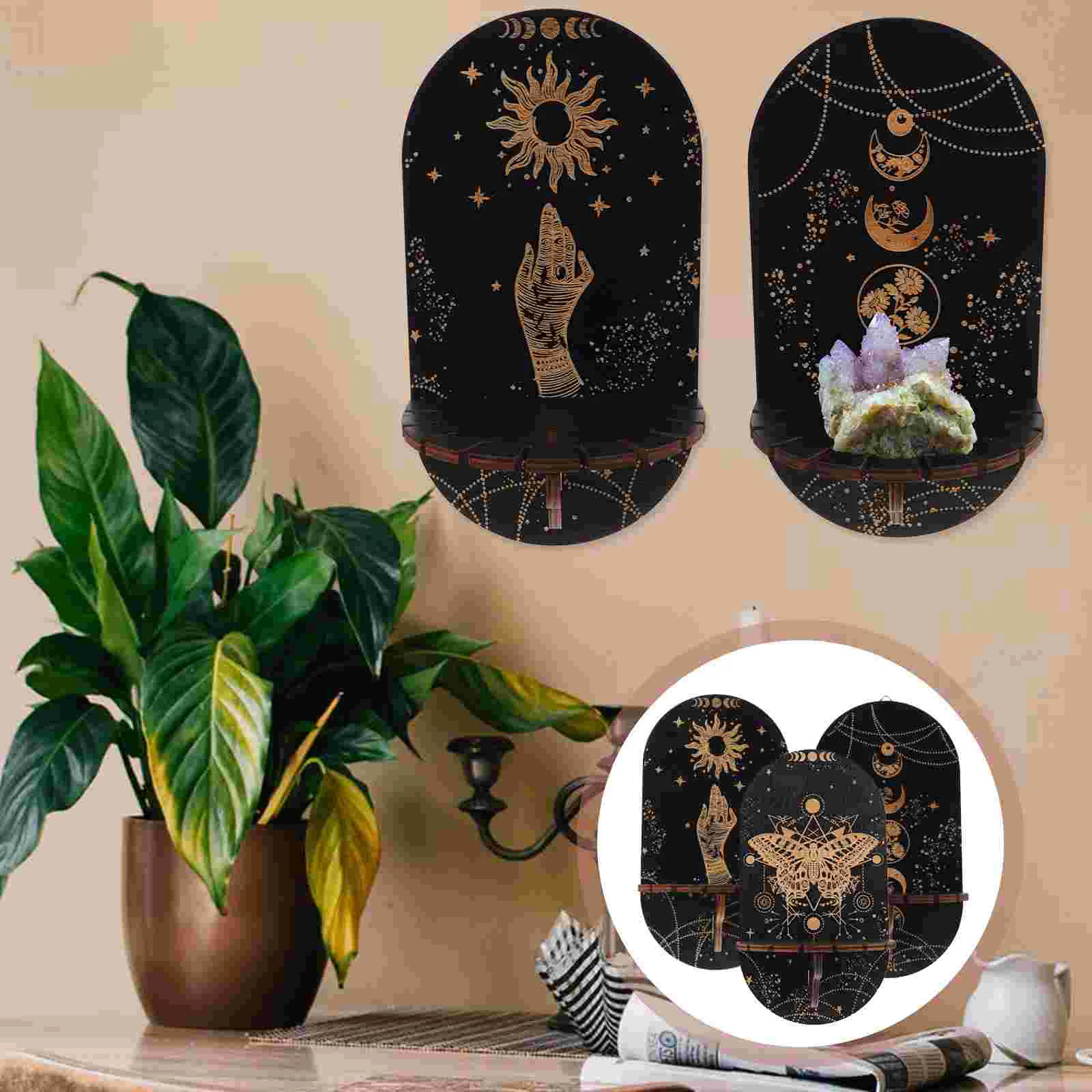 

3 Pcs Crystal Display Stand Vintage Shelf Wooden Shelves For Wall Large Ball Floating Case Poplar Bohemian Style Aesthetic
