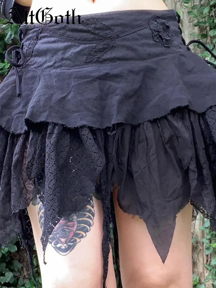 

Женская юбка в готическом стиле AltGoth Cottagecore Y2k, асимметричная юбка с заниженной талией, юбка в стиле эмо