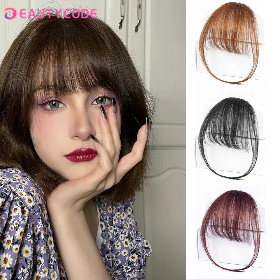 Clip In Air Bangs Thin Fake Fringes Natural Straigth Synthetic Neat Hair Bang Accessories For Girls Invisible Natural 4 Colors