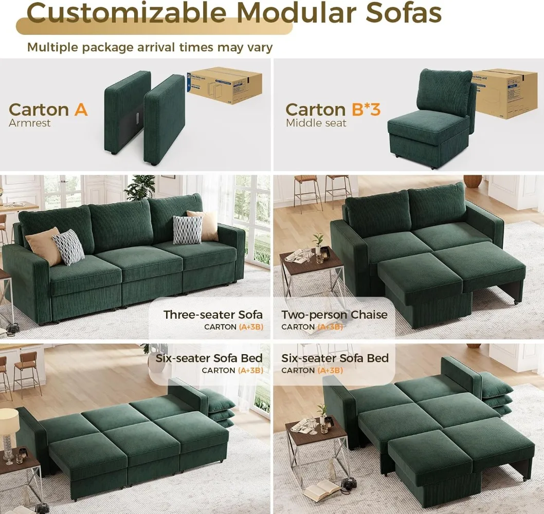 Модульный секционный диван 91-дюймовый удобный 3-местный с местом для хранения