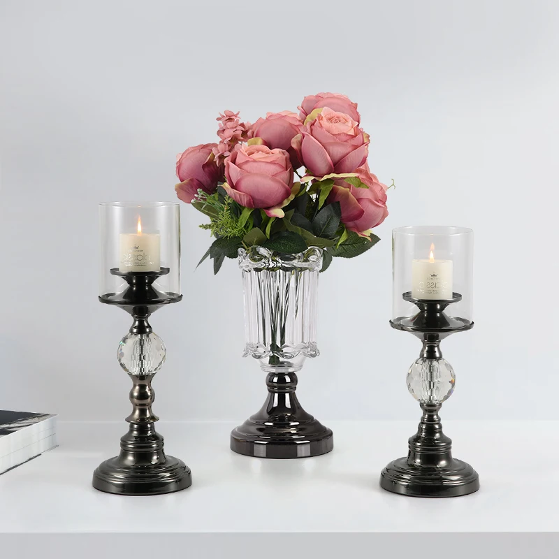 

Elegant Luxury Candles Table Iron Dinner Table Romantic Candelabrume Cylinder Candles Table Vases Bougeoir Wood Table Decor