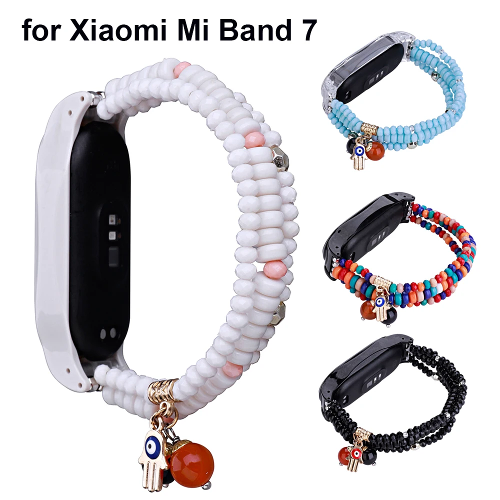 

White Jewelry Band for Mi Band 7 Wristband Replacement Bracelet for Xiaomi 7 Watchband with Elastic Strap Women Luxury Dressy