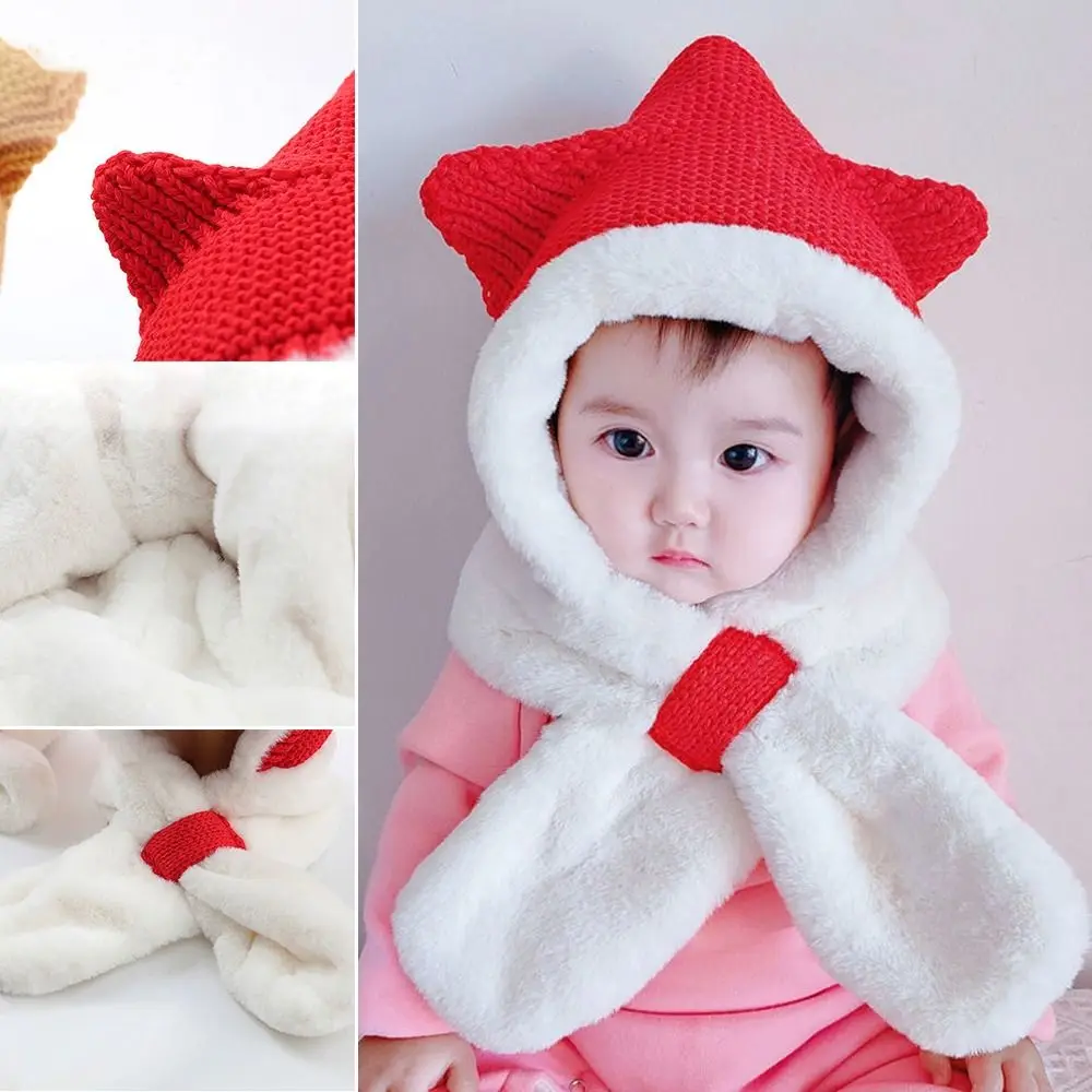 

Детская плюшевая шерстяная вязаная шапка в форме звезды 2 в 1 комплект из плюшевой шапки и шарфа зимняя теплая шапка шапочки