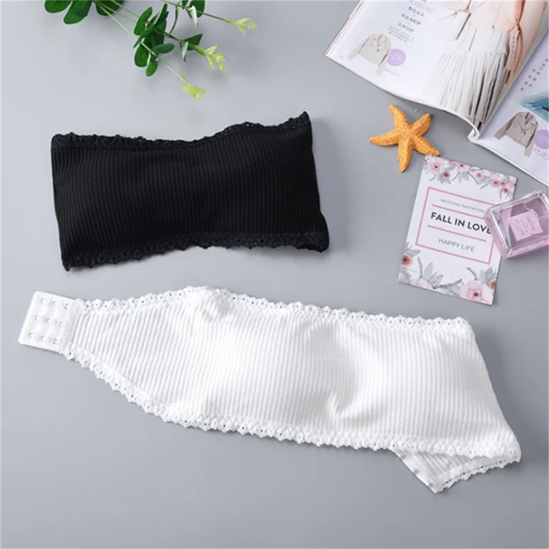 

Vertical Striped Strapless Bra Cotton Women Invisible Chest Fashion Sexy Tube Top Inside Dress Lace Side Female Lingerie