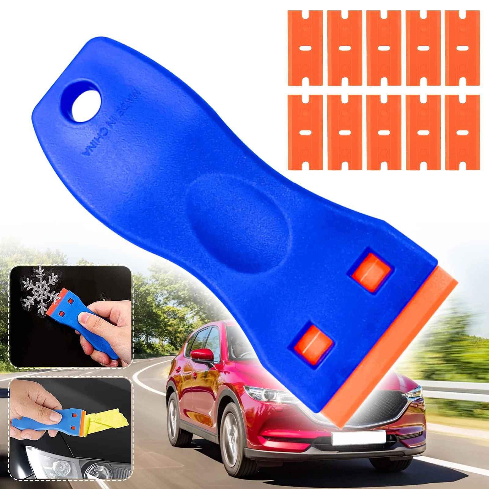 

Пластиковый скребок для бритвы с 10 шт. двойными пластиковыми лезвиями для удаления автомобильных этикеток клей для наклеек наклейки на сте...