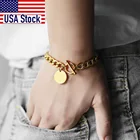 Модный браслет с кулоном для монет, золотой цвет, нержавеющая сталь, 8 мм, кубинская цепочка с звеньями, Женские Ювелирные изделия, подарок для нее, 7 дюймов, DB299A