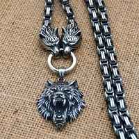 viking celtic wolf head pendant necklace nordic wolf head stainless steel king chain necklace viking jewelry
