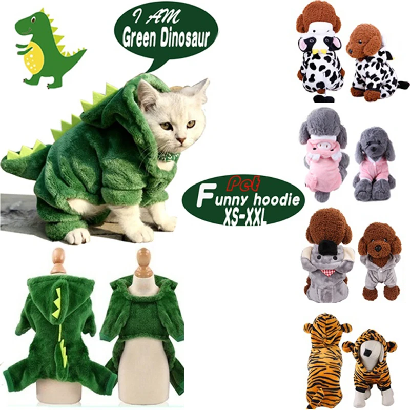 Pet Cat Dog Dinosaur Costume Warm Fleece Kitten Puppy Cow Tiger Koala Cosplay Suit Cats Clothing Jumpsuits XS-XXL Pet Clothing