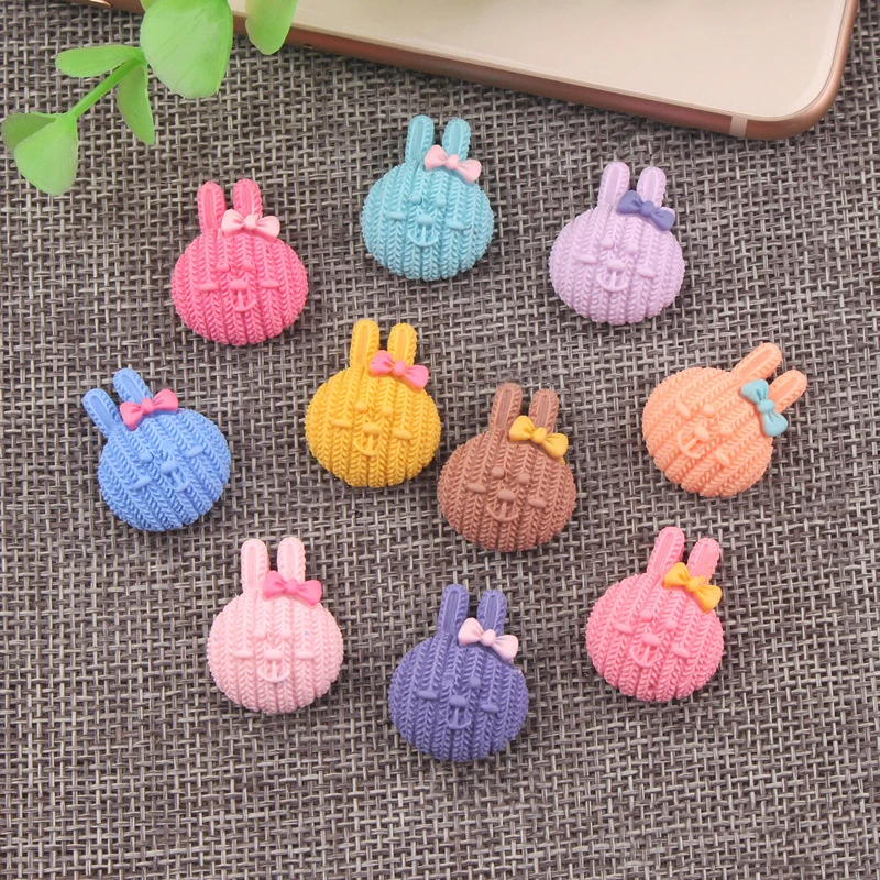 

100pcs Cartoon Imitation Knitted Twist Rabbit Resin Flat Back Cabochon Cute Bunny Charm DIY Phone Scrapbook Decoration 18*22MM