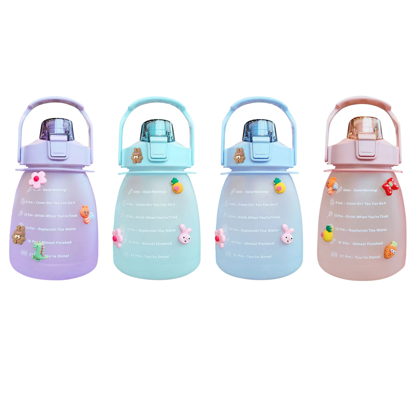 

1.3L Water Bottle Kawaii Straw Cup Large Capacity Water Cup with Time Scale Outdoor Sports Student Drinking Kettle