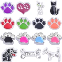 20pcslot pet cat and dog heart footprints with rhinestones accessories enamel charm fit floating glass locket jewelry making