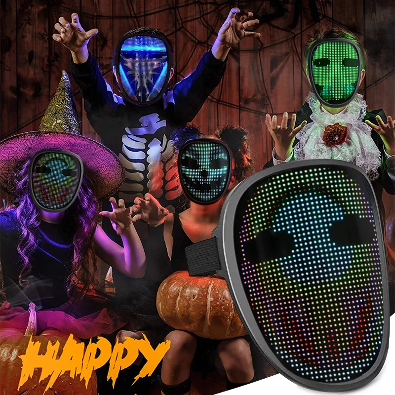 Máscara con luz LED para niños, máscara con imagen de animación, texto luminoso, gesto de inducción, cambio de cara, Halloween, juego de fiesta