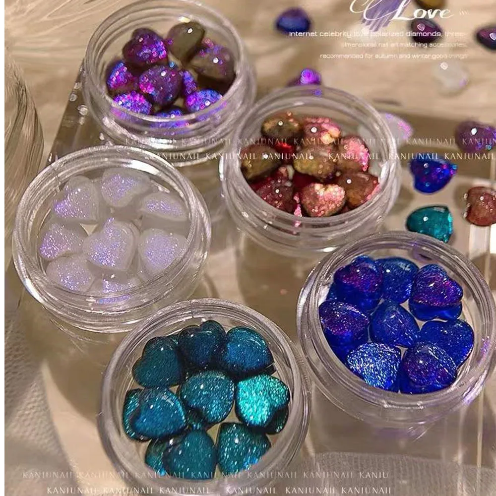 

Nail Symphony Heart Rhinestone Charm For Nail Tips Decoration Aurora Glitter Heart Shaped 3D Resin Rhinestone Accessories 8*8MM