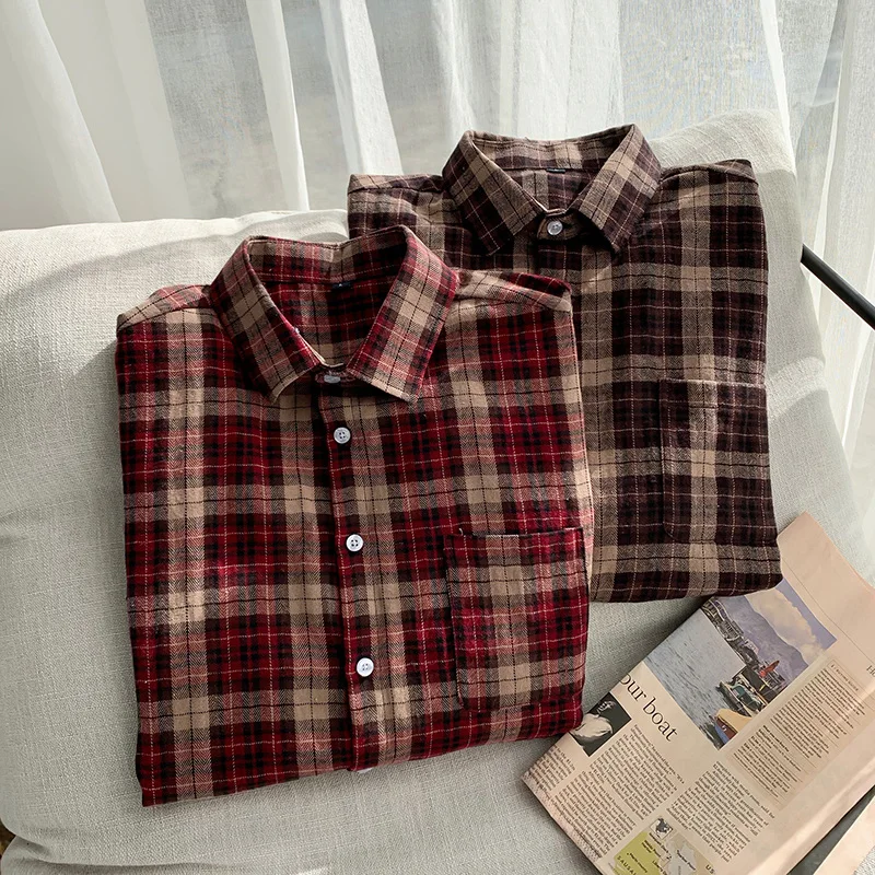 Men Plaid Shirt Short Sleeve 2022 Summer High Quality Harajuku Classic Tops Fashion Korean Clothing  trend all-match Male Retro