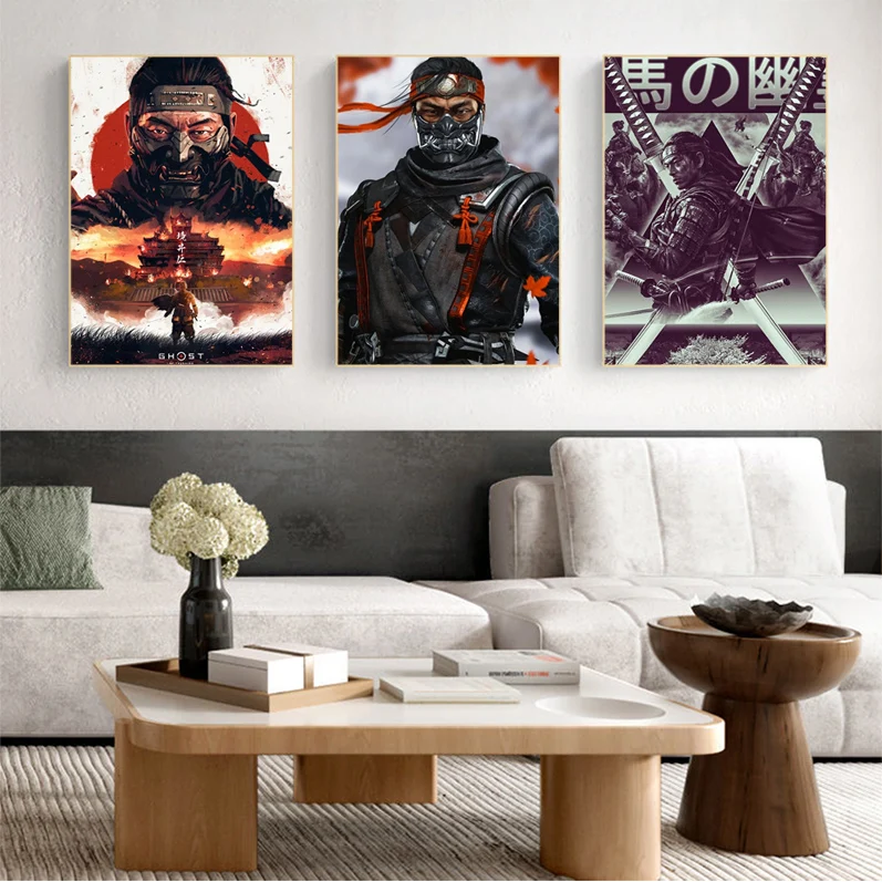 

Ghost Of Tsushima Self-adhesive Art Poster Decoracion Painting Wall Art White Kraft Paper Posters Wall Stickers