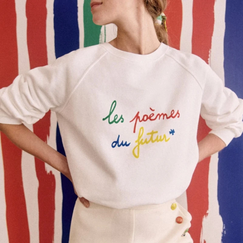 

Женский винтажный Белый свитшот с длинным рукавом