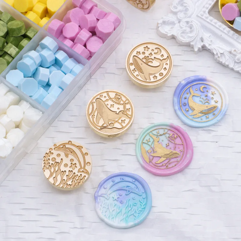 

Ocean Series Creative Fire Paint Seal Mermaid Whale DIY Handmade Macaron Color Stamp for Envelope Hand Account Decoration
