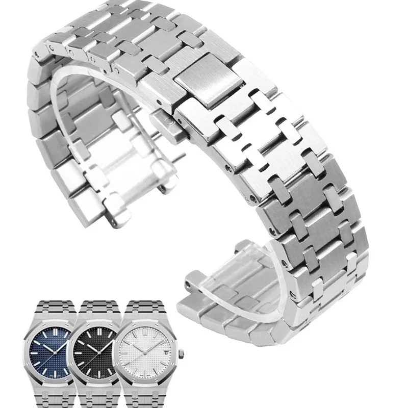 Фото Серебряный браслет из нержавеющей стали 316L для AP 15400 15500 Audemars Piguet Royal Oak, мужской водонепроницаемый ремешок для часов 21 мм 26 мм №5