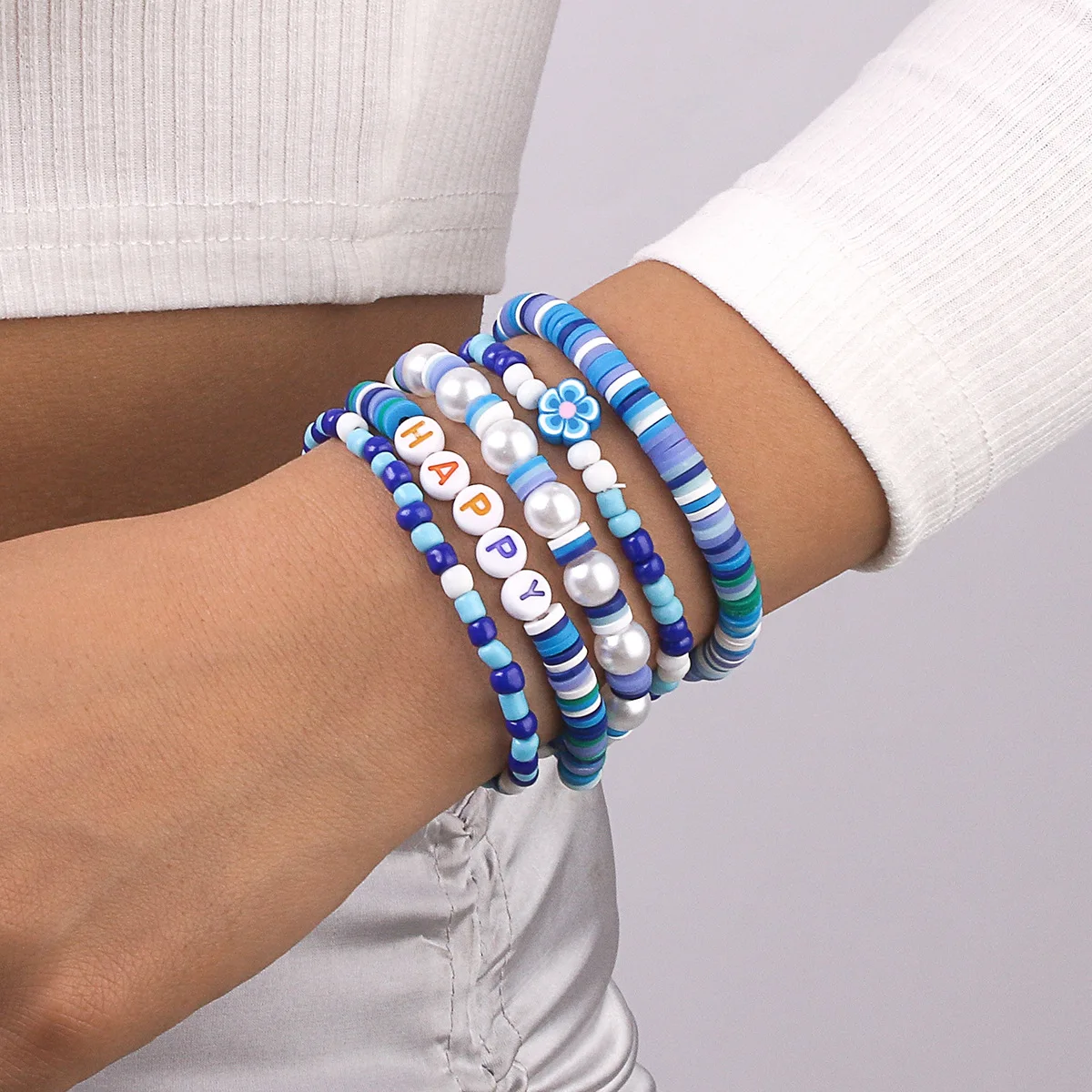 

National Style Personalized Bracelet Set Soft Pottery Letters Beaded Colorful Accessories Beach Holiday Jewelry