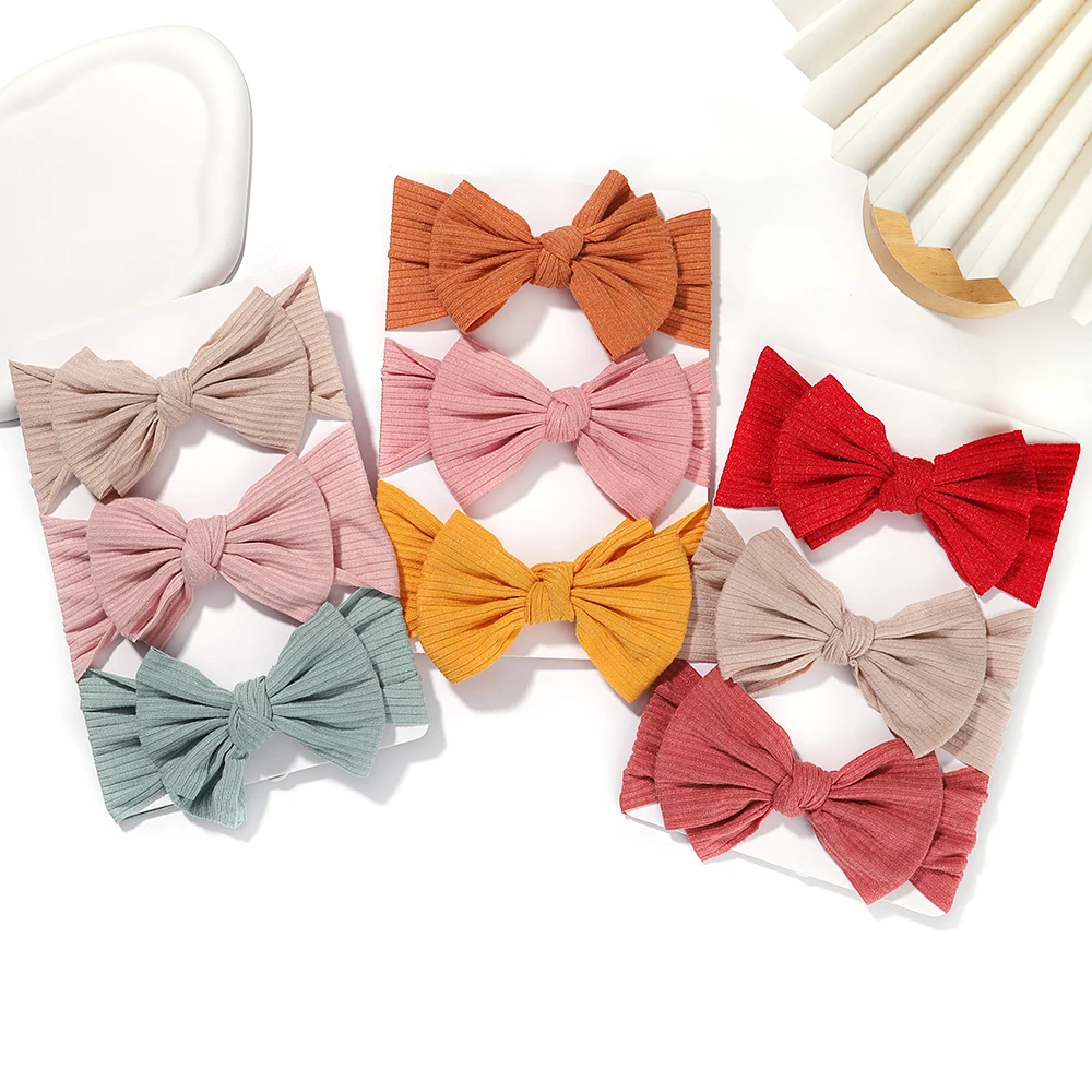 

3Pcs/set Cute Girls Headband Set Bow Knotted Hair Bands Soft Knitted Kids Headwear Newborn Turban Baby Hair Accessories Gift