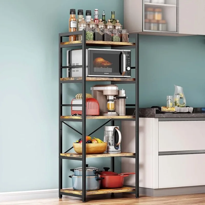 

Denkee Kitchen Baker’s Rack with Storage, Industrial 5-Tier Microwave Oven Stand Shelf, Free Standing Kitchen Storage