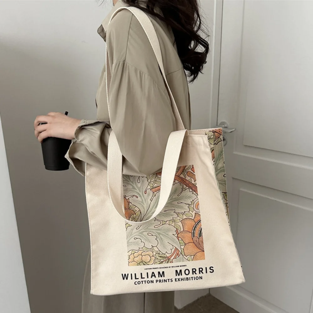 

Extra Thick Canvas Female Shoulder Bag Van Gogh Morris Vintage Oil Painting Zipper Books Handbag Large Tote For Women Shopping