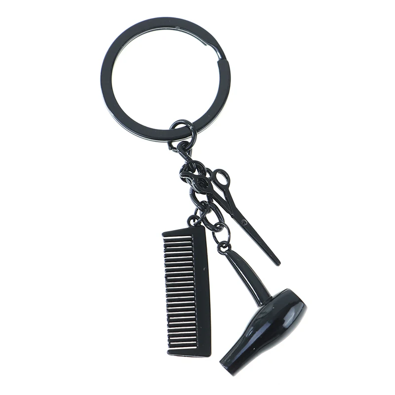 Barber Shop Tools Key Ring Black Hair Dryer Scissors Comb Pendants Simulation Keychain Dresser Present Hairdresser Gifts |