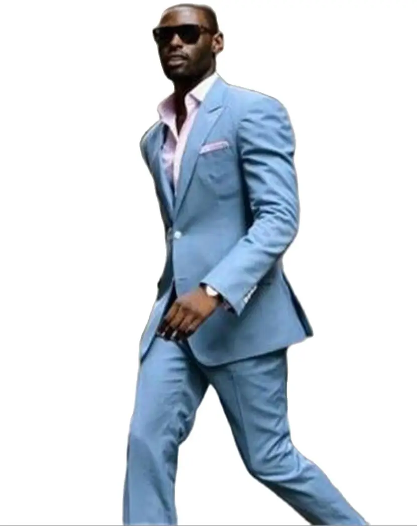 

Новейший дизайн пальто и брюк светильник-голубые льняные повседневные костюмы на заказ для мужчин, уличный стиль, приталенные, 2 предмета, Terno Masculino