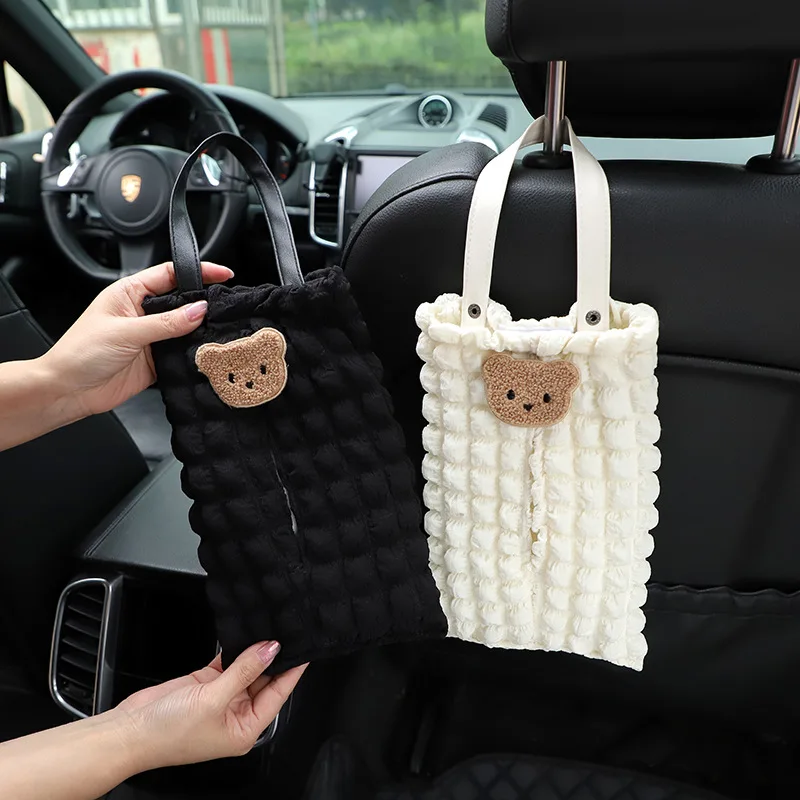 Cute Cartoon Bear Car Tissue Box Auto Seat Headrest Hanging Paper Tower Holder Organizer Styling Car Interior Accessories