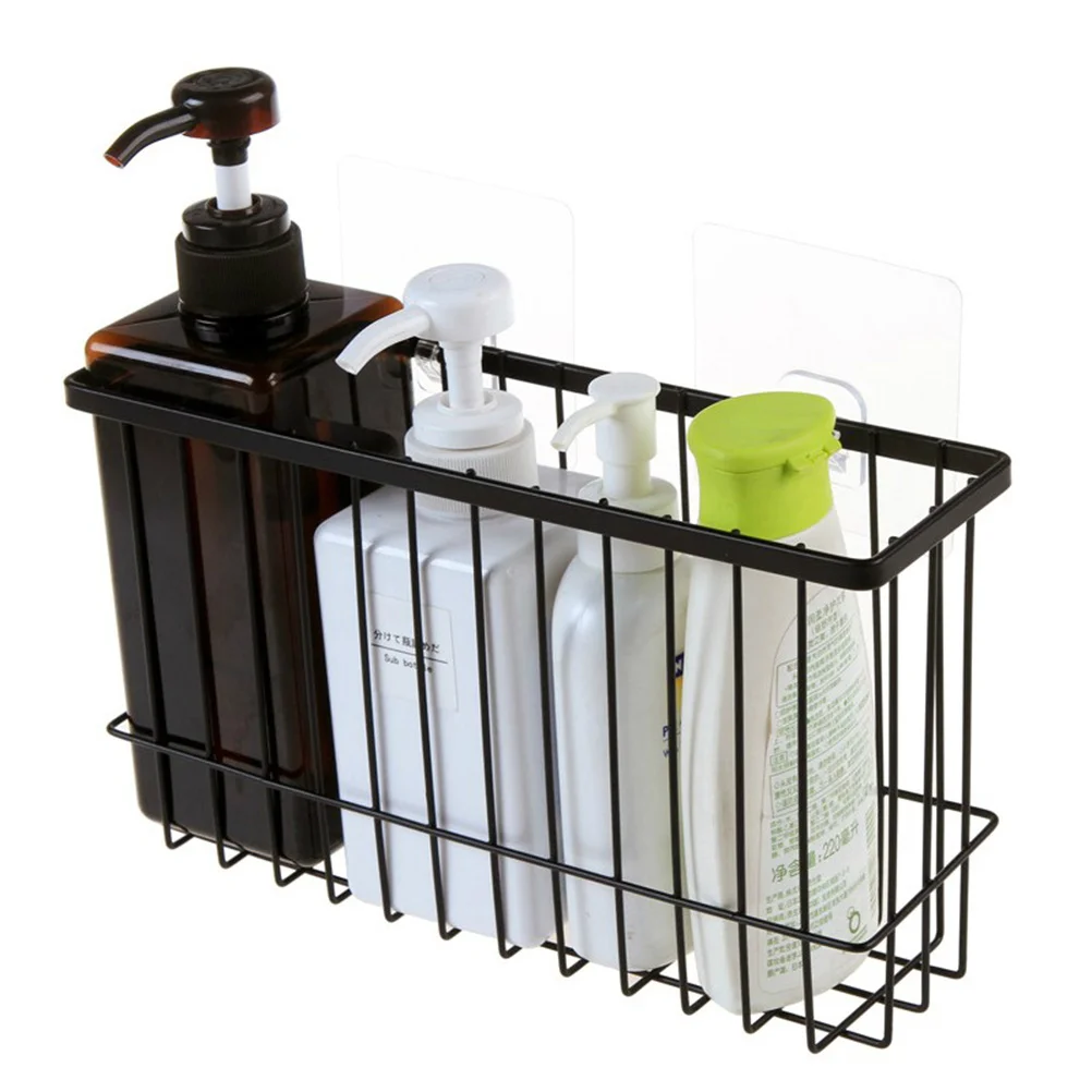 

Adhesive Bathroom Shelf Organizer Shower Kitchen Storage Rack Wall Mounted No Drilling Rustproof Wire Basket(Black)