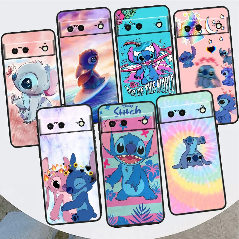 

Disney Cute Stitch Shockproof Cover for Google Pixel 7 6a 6 Pro 5 4 4A XL 5G Black Phone Case Shell Soft Fundas Capa