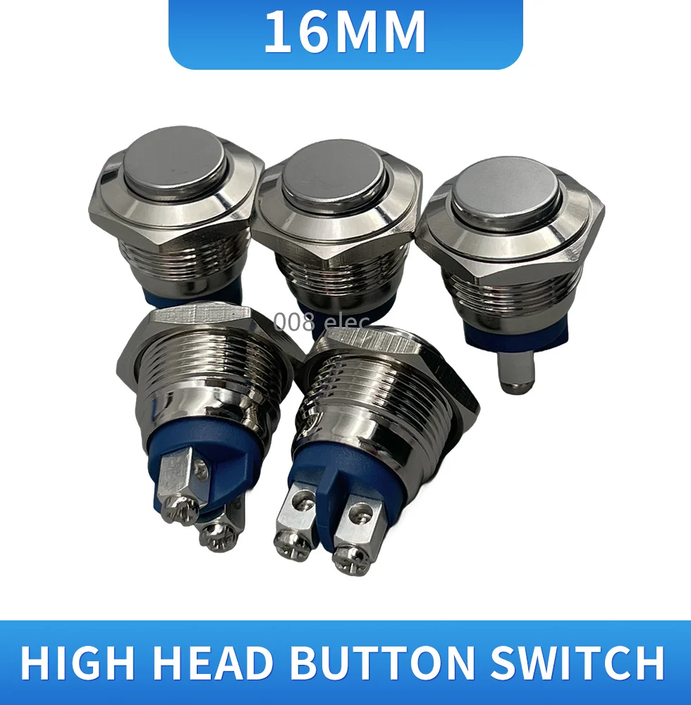 16 мм высокоголовый круглый Мгновенный металлический кнопочный переключатель DT