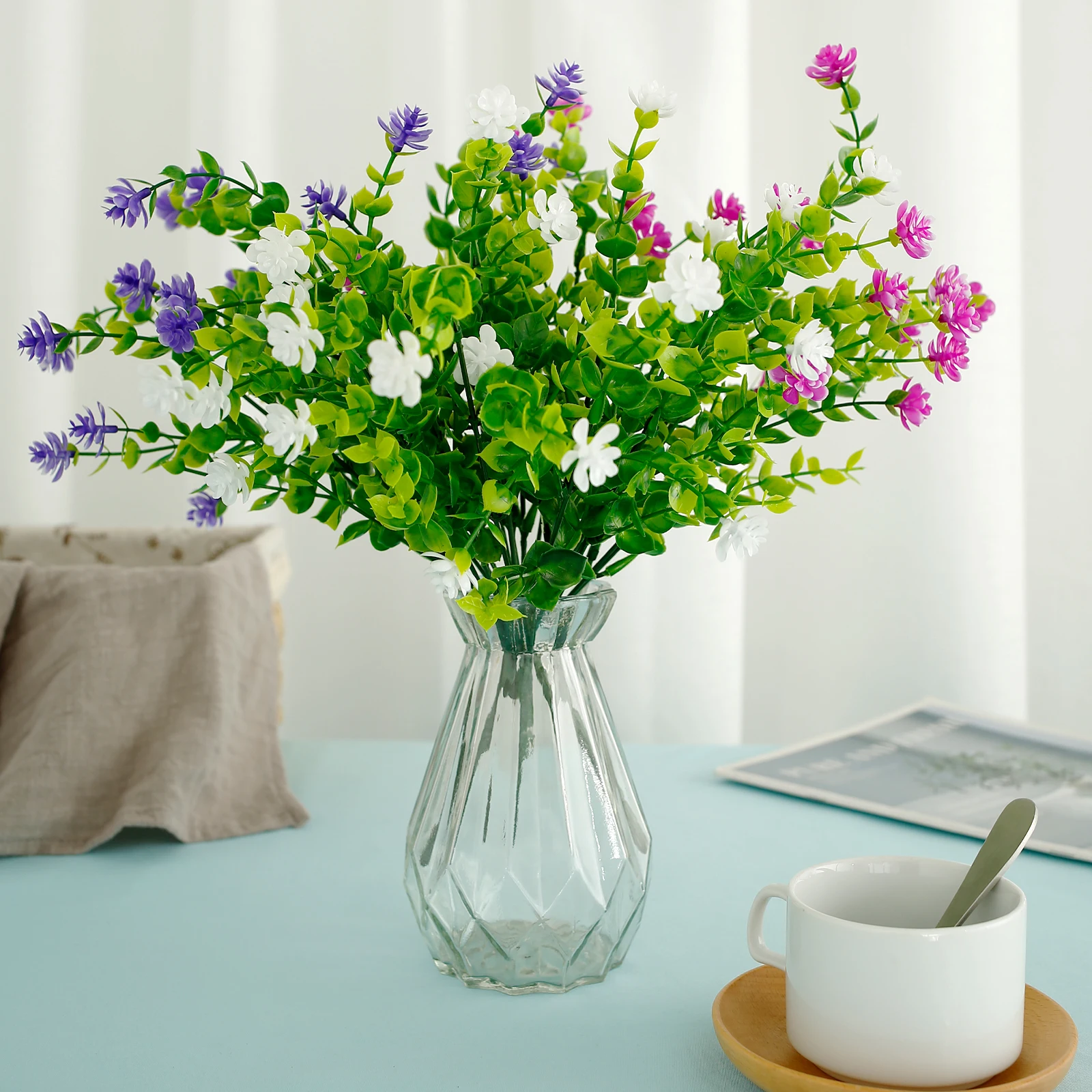 

8Pcs Artificial Flowers Fake Flower Bouquet Decorative Faux Floral Centerpieces Realistic Simulation Flower Plastic Greenery