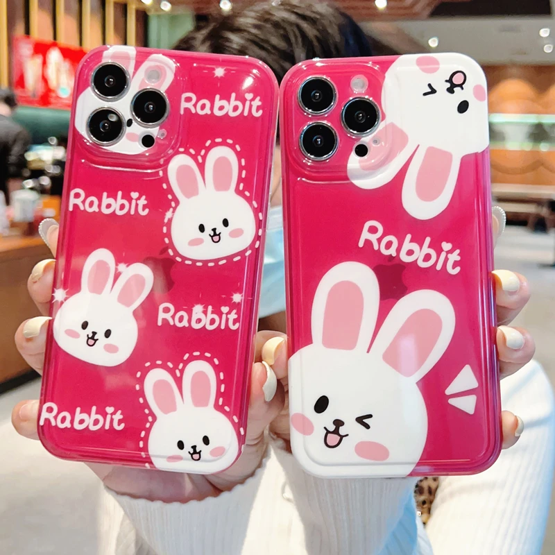 

Funny Cute Cartoon Rabbit Phone Case For iPhone 14 Pro Max 13 12 11 14 Plus Animal Couple Soft Silicone Shockproof Bumper Cover