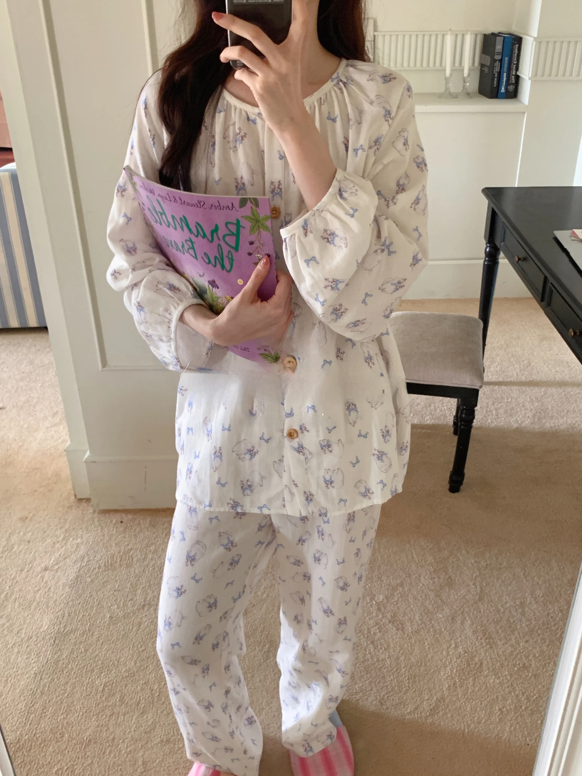 Разноцветные дополнительные корейские хлопковые двухслойные марлевые пижамы