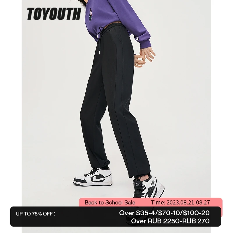 

Toyouth Women Sweatpants 2022 Autumn Elastic Waist Straight Trousers Black Different Material Casual Streetwear Sport Pants