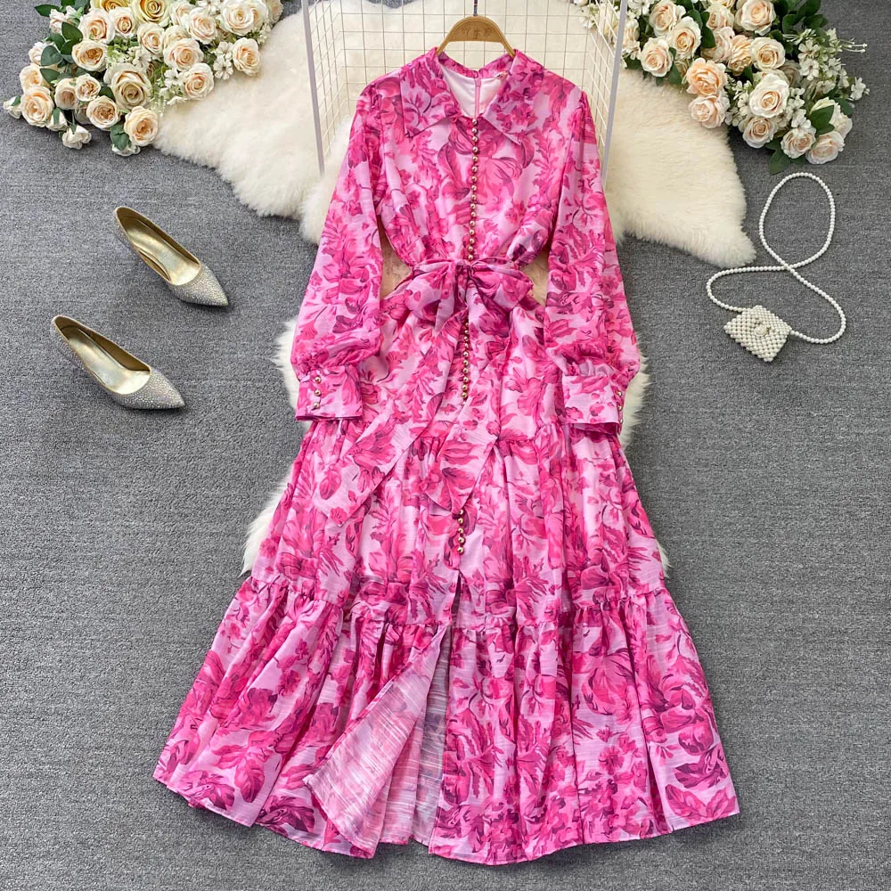 

Ladies Fall Lapel Neck Waist Single Breasted A-line Dress