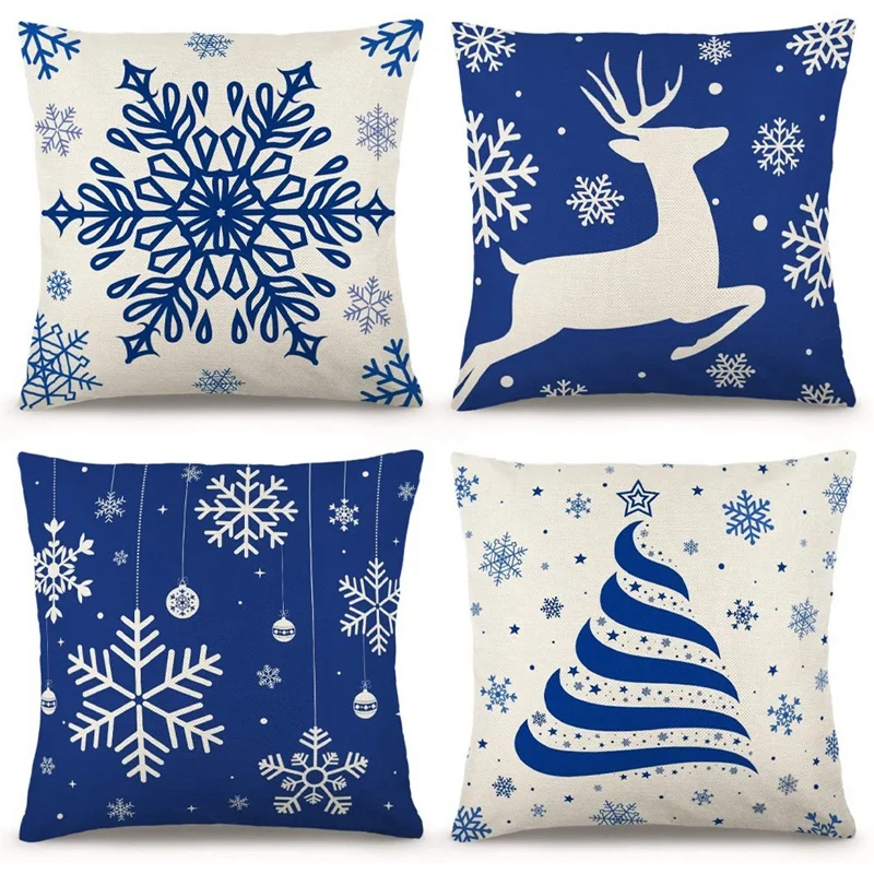 

Christmas Blue Pillow Covers Farmhouse Pillow Covers Holiday Pillow Case For Sofa Couch Christmas Decorations