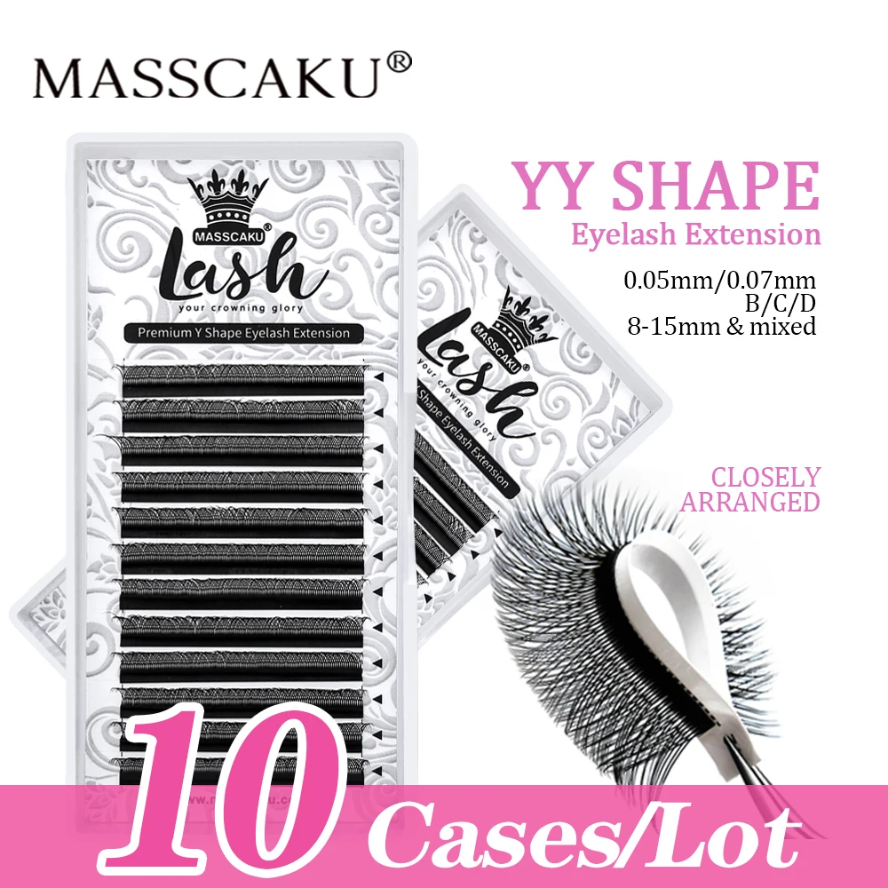 

10cases/lot MASSCAKU YY Shape Eyelash Extensions Black Cilios Premade Volume Fans High Quality False Individual Lashes Extension