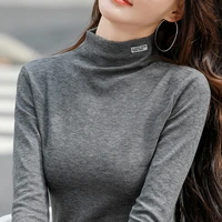 334 double sided self heating half turtleneck shirt womens velvet autumn winter thickened warm long sleeved top clothing y2k
