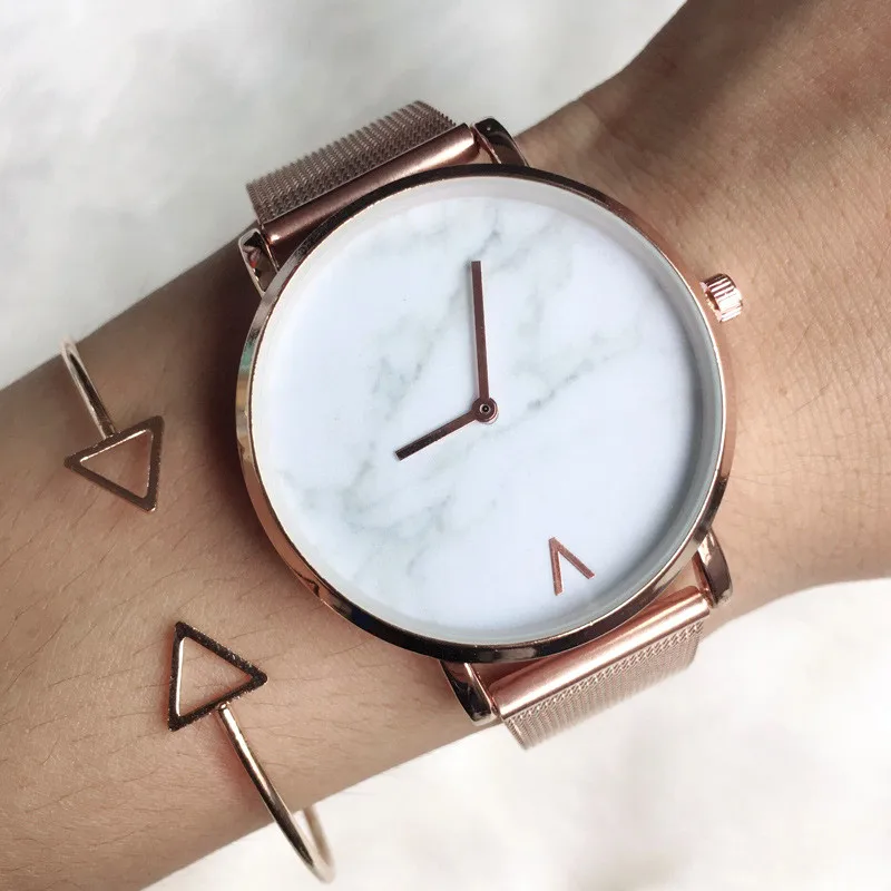 

Luxury Women Watch Mesh Strap Marble Dial Quartz Wristwatch Women Casual Stainless Steel watch for women Relogio Feminino Montre