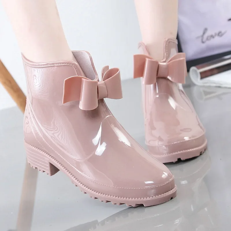 

Fashion Women Rain Boots Fashion Non-Slip Women's Water Shoes Flat Bottom Women Velvet Short Tube Warm Overshoes 2024